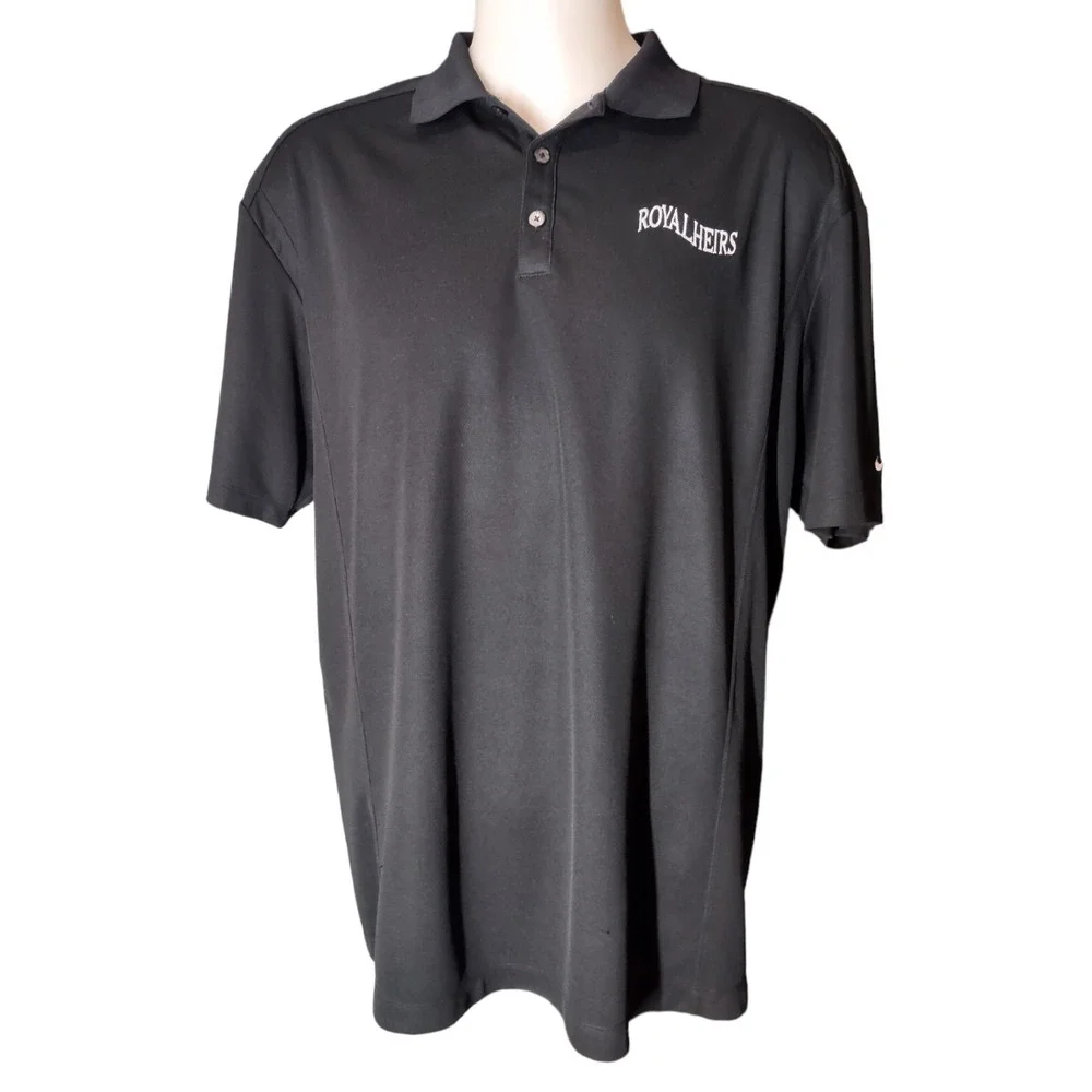 Nike Polo Shirt Men's XL Royal Heirs Logo Black Golf Athleisure  Short Sleeve